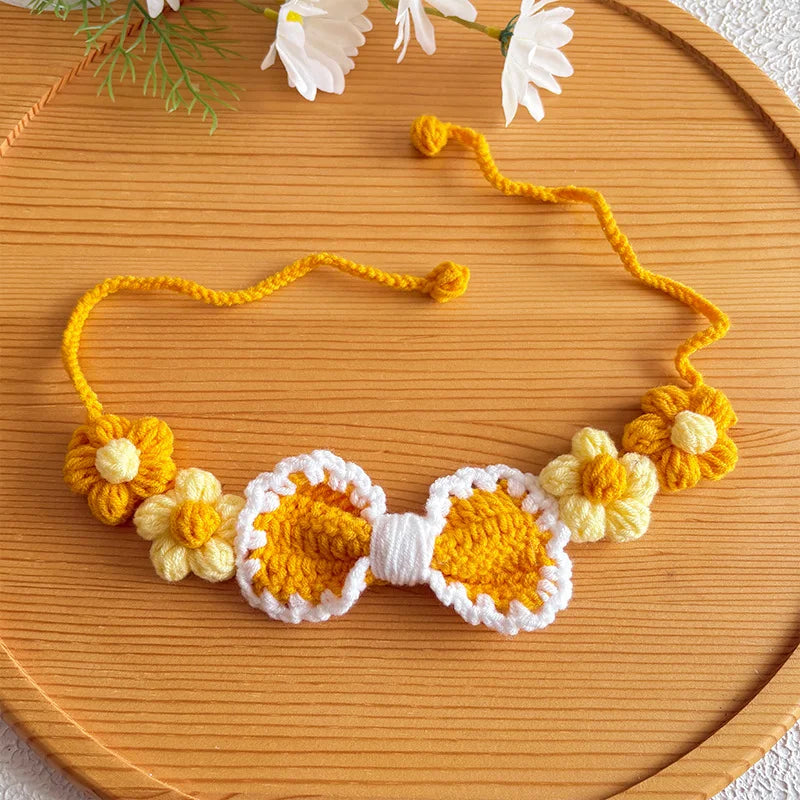 Sunny Yellow Hand-Crocheted Pet Collar