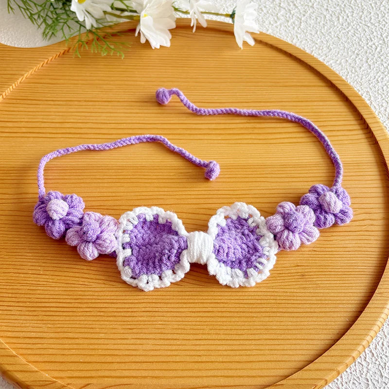 Lavender Purple Hand-Crocheted Pet Collar