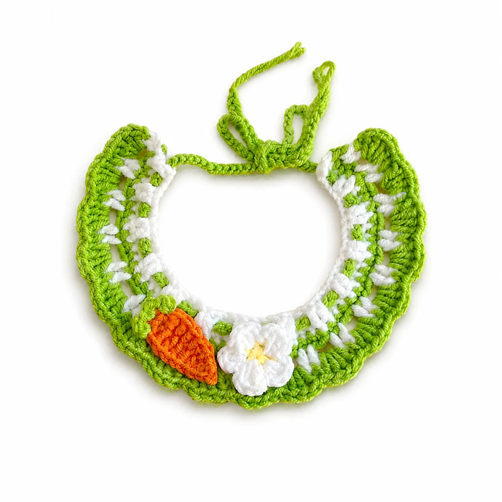 Handmade carrot knit pet collar for small dogs and cats