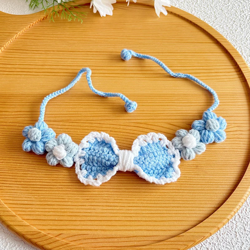 Sky Blue Hand-Crocheted Pet Collar