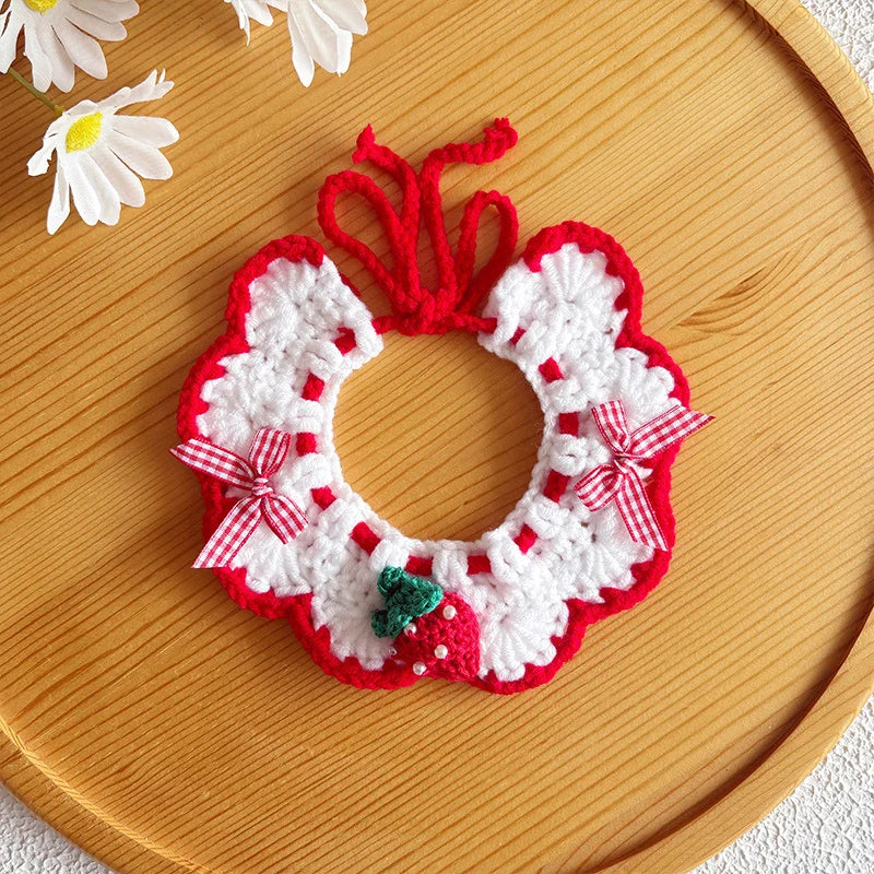 Handmade-style pet bib collar with strawberry detail - Red