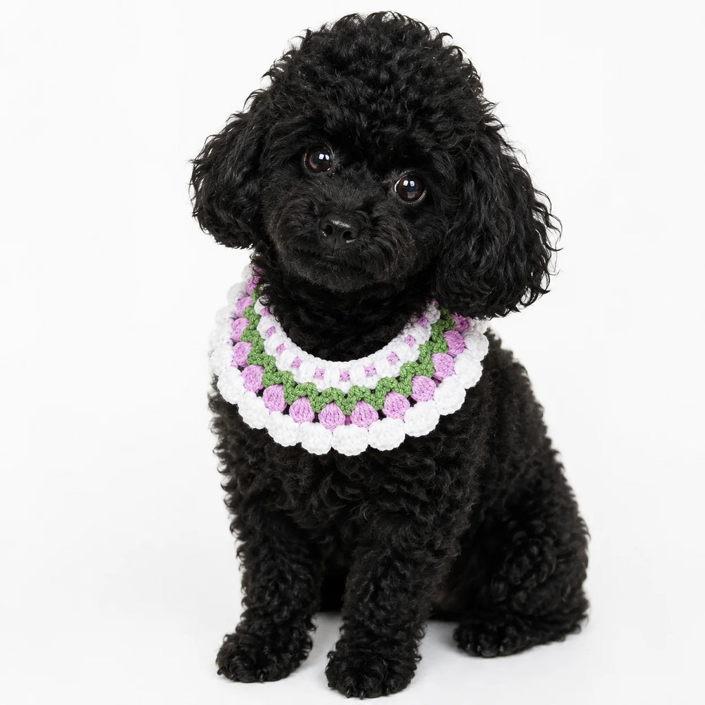 Purple Tulip Pet Bib | Artisan Knit Flower Collar