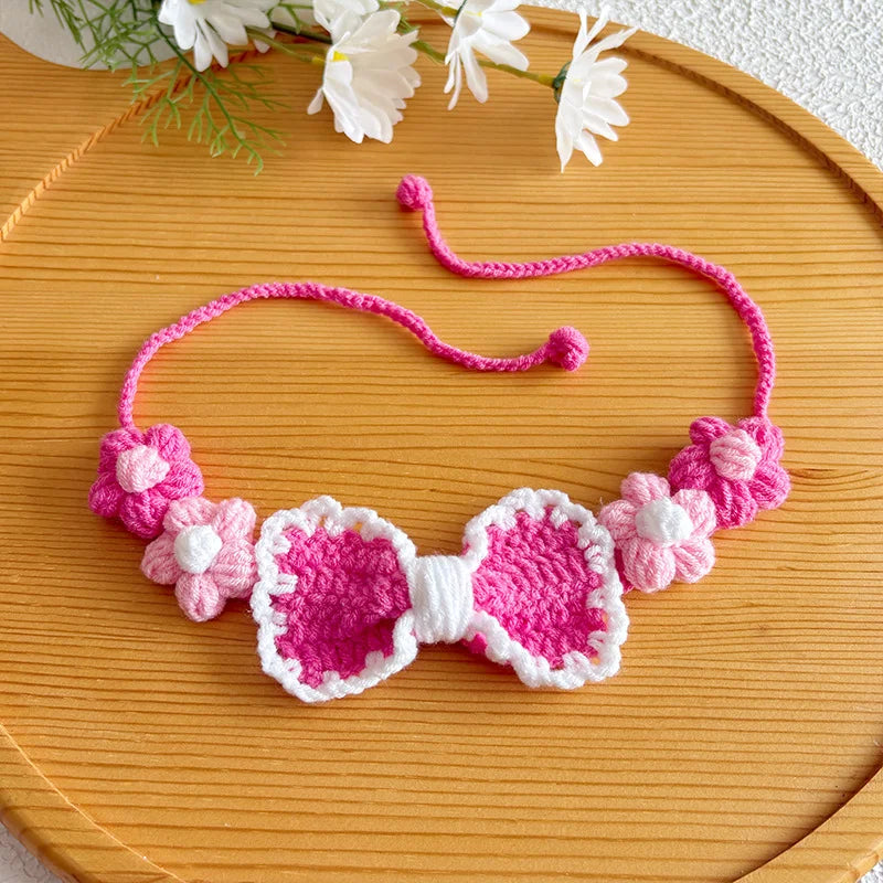Sweet Pink Hand-Crocheted Pet Collar