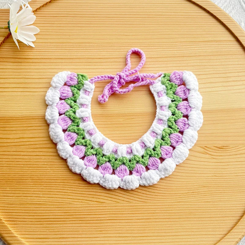 Purple Tulip Pet Bib | Artisan Knit Flower Collar