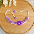 Purple Crochet Flower Pet Collar flat